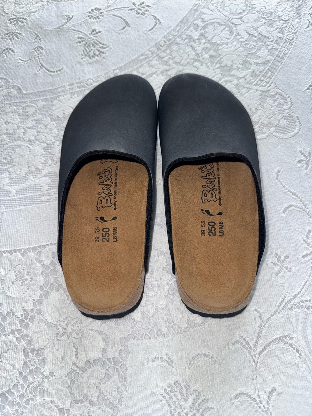 Birki’s Birkenstock Black Leather Clogs EU 39 US 8 L8 M6 Slip On Shoes - Picture 3 of 12
